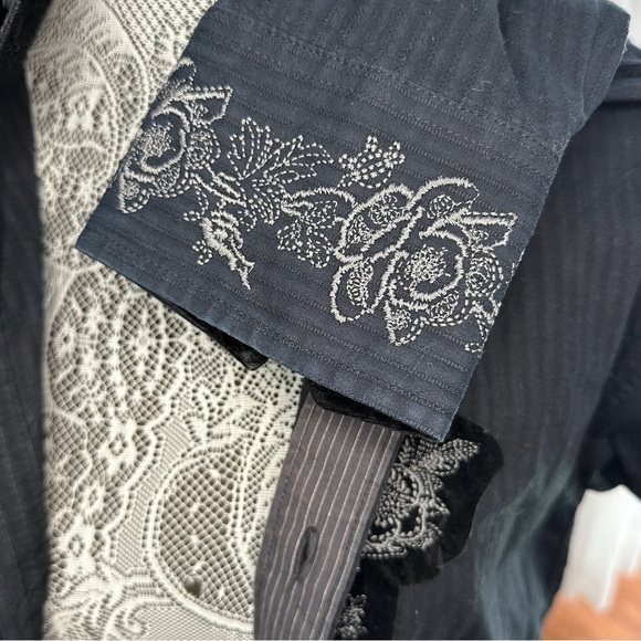 English Laundry Black Embroidered Gothic Winged Crest Dress Shirt | Size Small - Picture 6 of 16